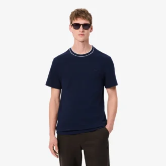 Heren T-shirt met gestreepte kraag van stretchpiqué