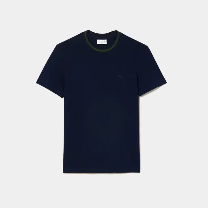 Heren T-shirt met gestreepte kraag van stretchpiqué