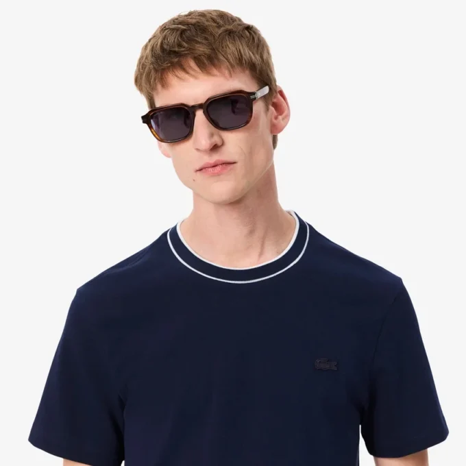 Heren T-shirt met gestreepte kraag van stretchpiqué