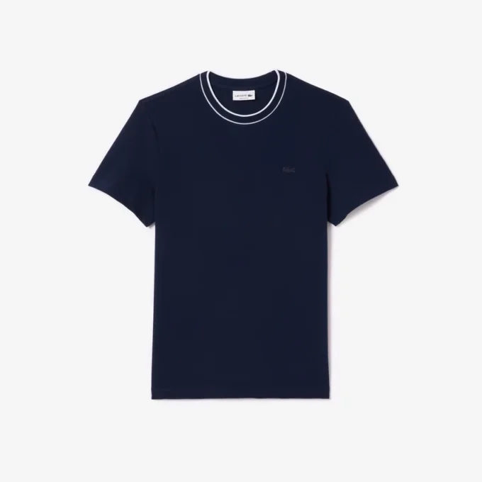 Heren T-shirt met gestreepte kraag van stretchpiqué