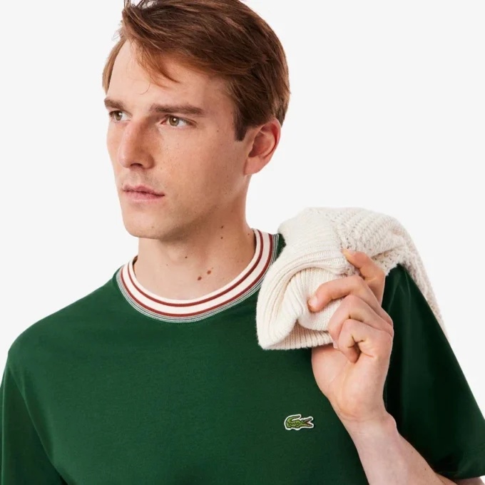 Heren T-shirt met streepjes en ronde hals, gemaakt in Frankrijk