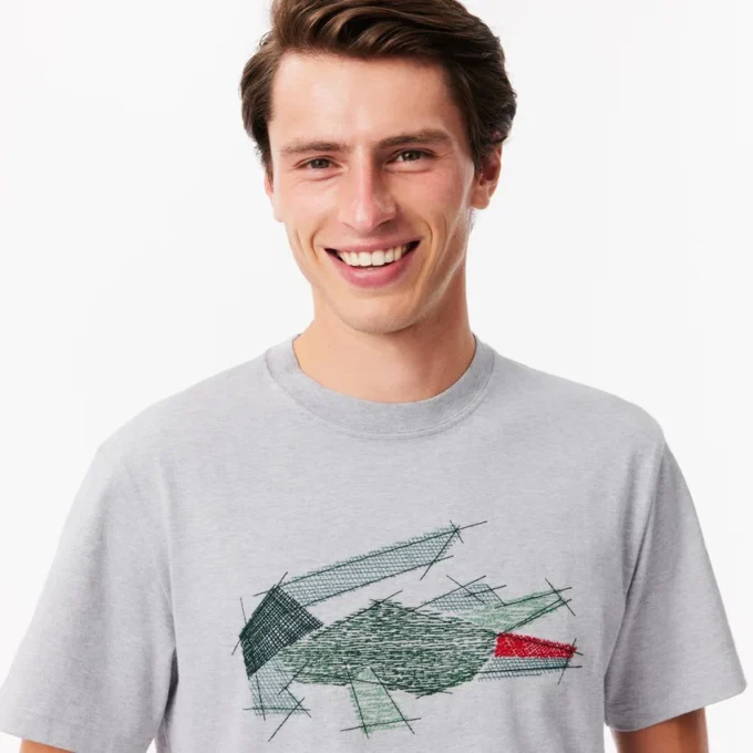 Heren T-shirt van zwaar katoen met krokodillenprint