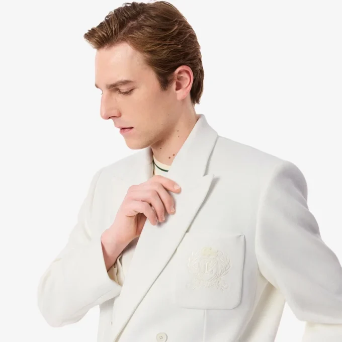 Herenblazer met dubbele rij knopen en geborduurd Heritage-embleem