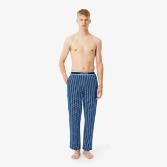 Herenpyjama met monogramprint van popeline