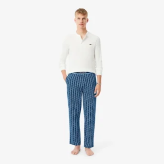 Herenpyjama met monogramprint van popeline