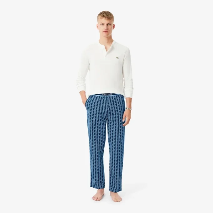 Herenpyjama met monogramprint van popeline