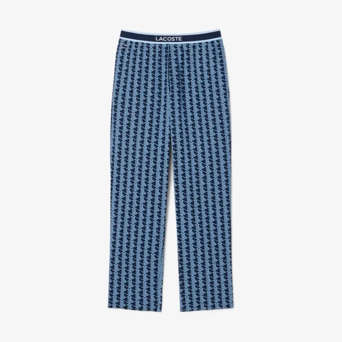 Herenpyjama met monogramprint van popeline