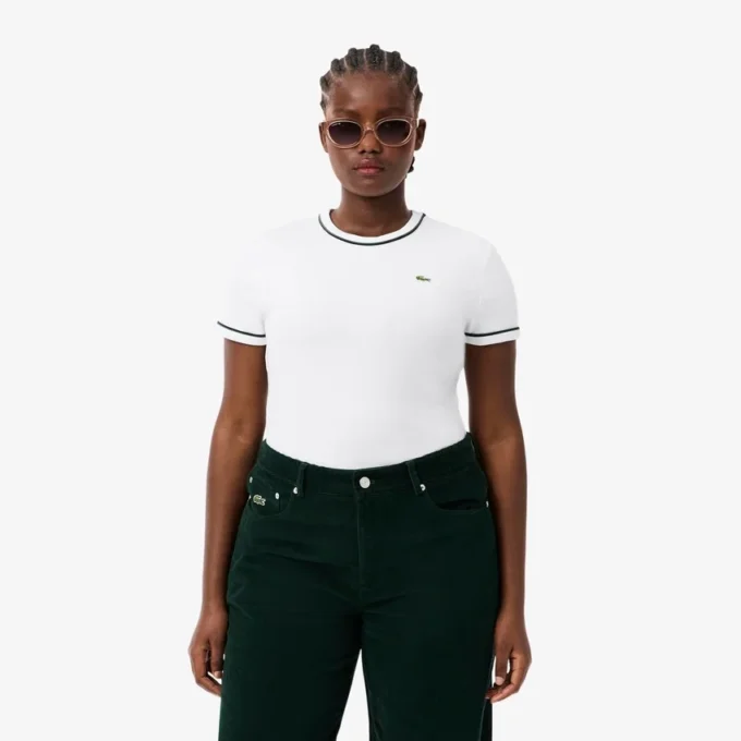 Jersey T-shirt met contrasterende rand voor dames