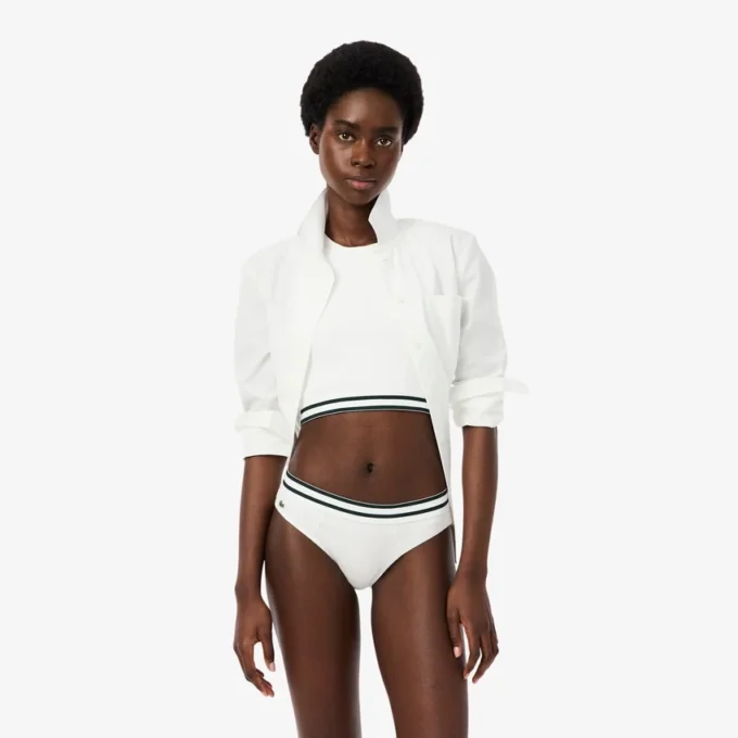 Katoenen slip met gestreepte tailleband
