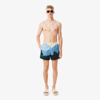 Korte boxershort met landschapsprint voor heren