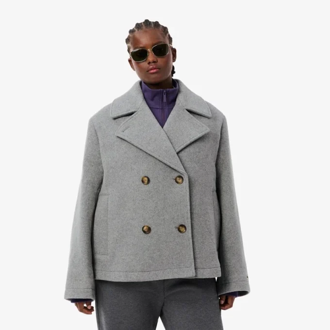 Korte oversized peacoat van wolmix voor dames