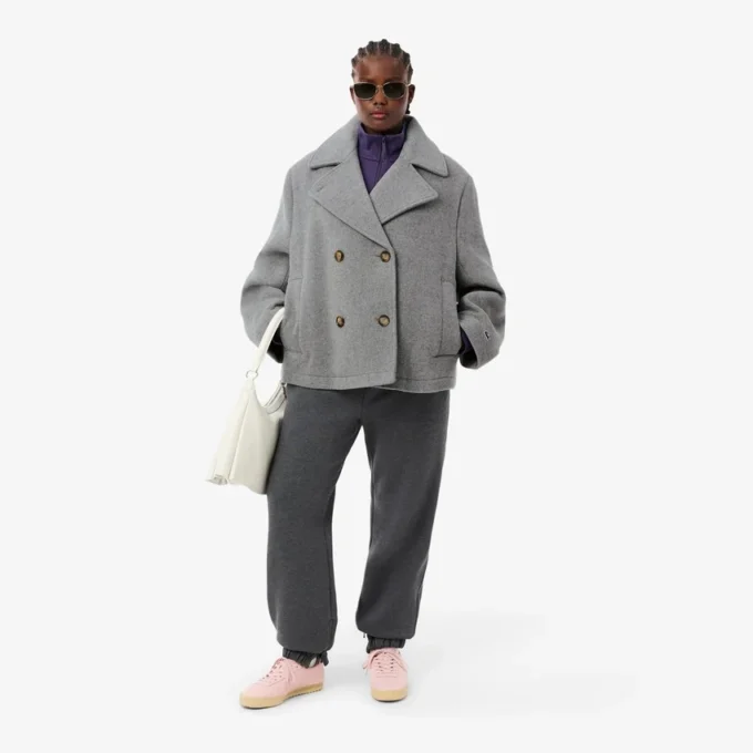 Korte oversized peacoat van wolmix voor dames