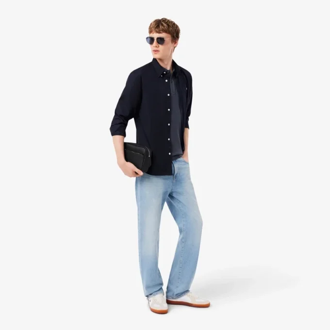 L.12.12 Piqué-polo voor heren met slanke pasvorm