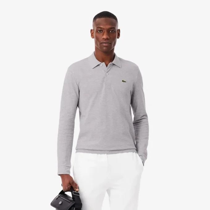 L.12.12-Polo met lange mouwen en klassieke pasvorm voor heren