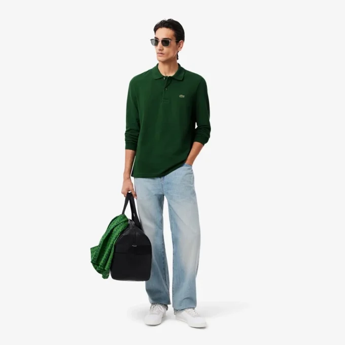 L.12.12-Polo met lange mouwen en klassieke pasvorm voor heren
