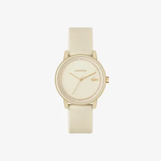 Lacoste.12.12 Go 3-wijzers champagnekleurig siliconenhorloge