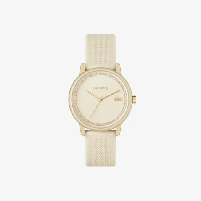 Lacoste.12.12 Go 3-wijzers champagnekleurig siliconenhorloge
