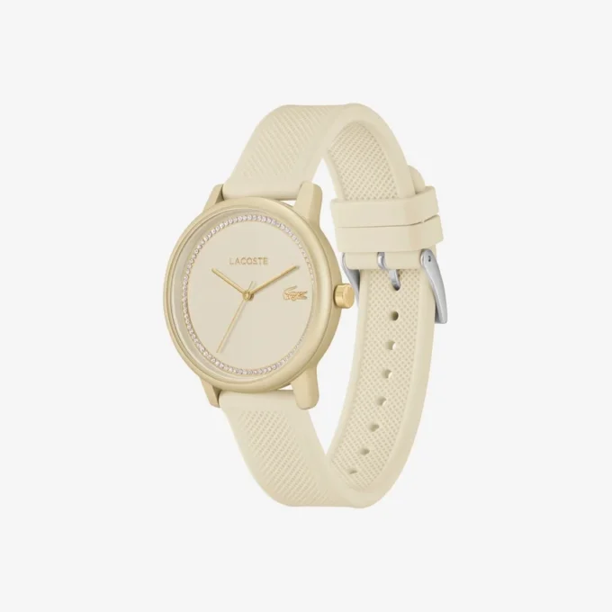 Lacoste.12.12 Go 3-wijzers champagnekleurig siliconenhorloge