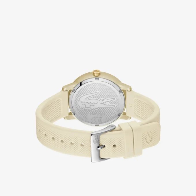 Lacoste.12.12 Go 3-wijzers champagnekleurig siliconenhorloge