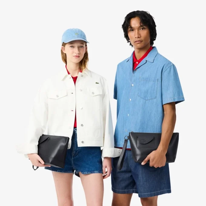 Lacoste Club clutch van generfd leer