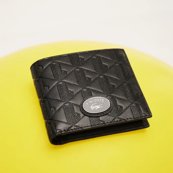 Medium leren portemonnee met monogram