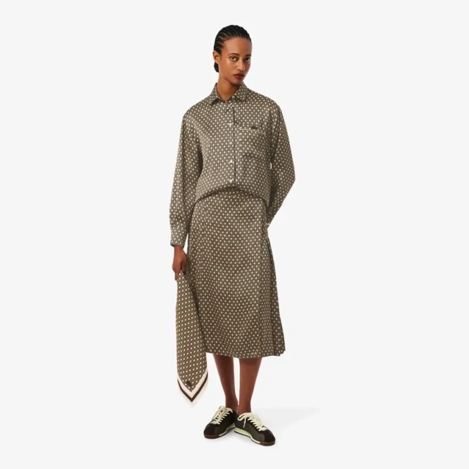 Midi-rok met print en plooien