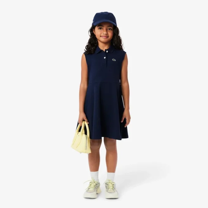 Mouwloze stretch piqué Polo-jurk voor kinderen