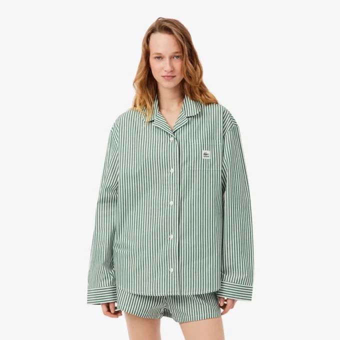 Oversized gestreepte popeline pyjamaset
