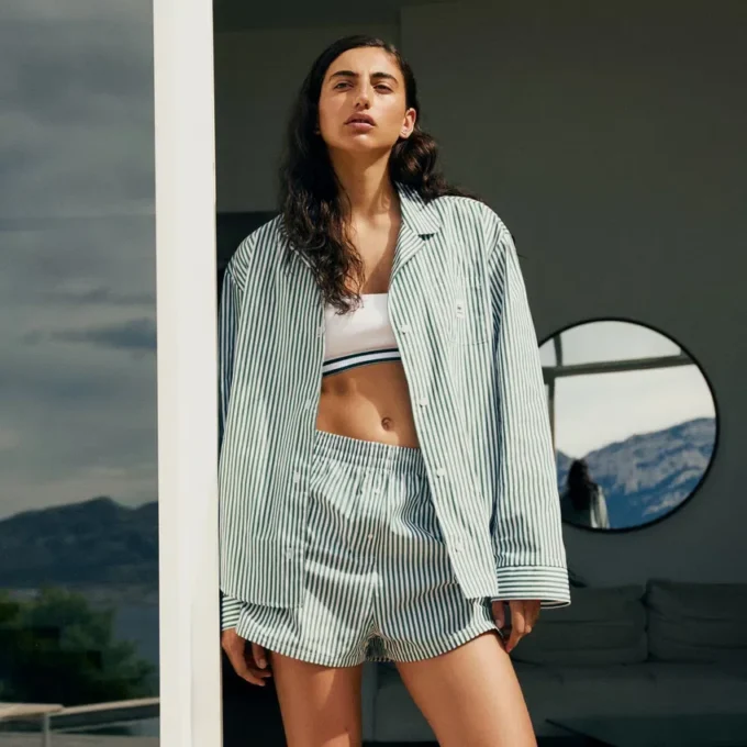 Oversized gestreepte popeline pyjamaset