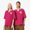 Oversized satijnen poloshirt met Runway-badge