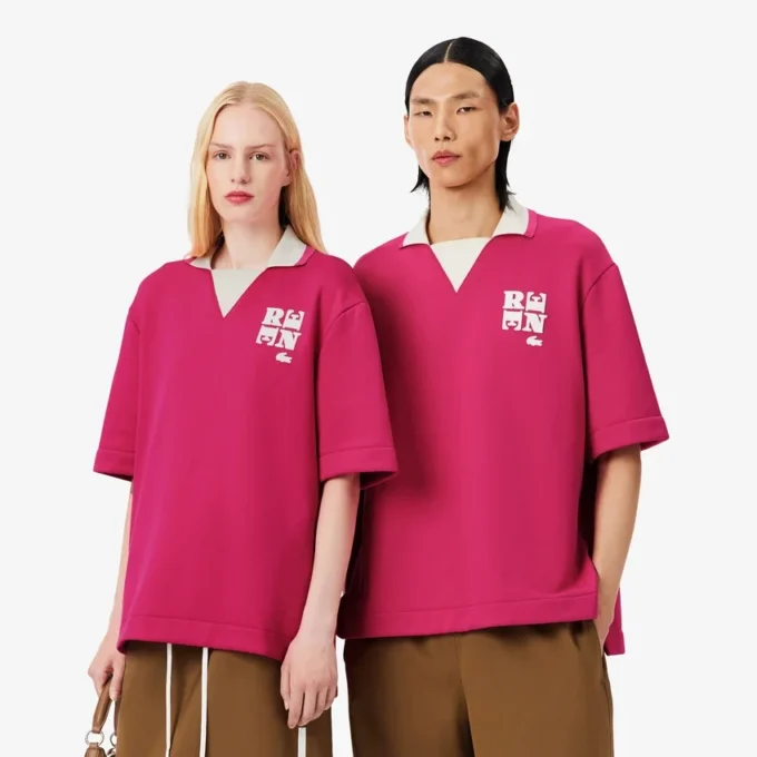 Oversized satijnen poloshirt met Runway-badge
