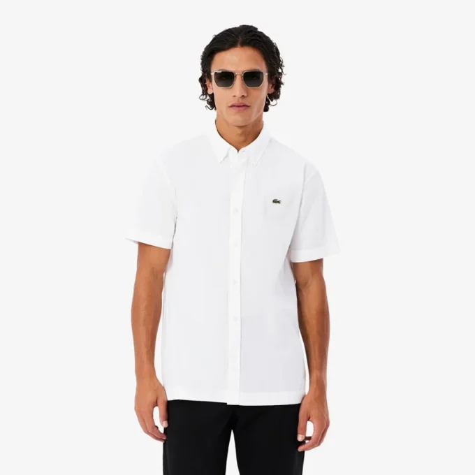 Poplin shirt met korte mouwen en normale pasvorm