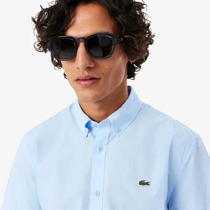 Poplin shirt met korte mouwen en normale pasvorm