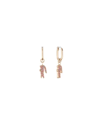 Roze kristallen krokodillenhanger gouden oorbellen