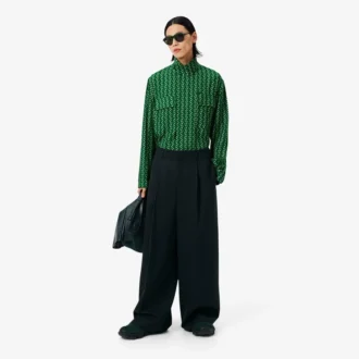 Runway breedvallende, getailleerde wollen broek