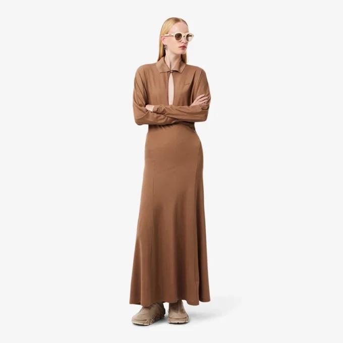 Runway-polokraag zijden maxi-jurk
