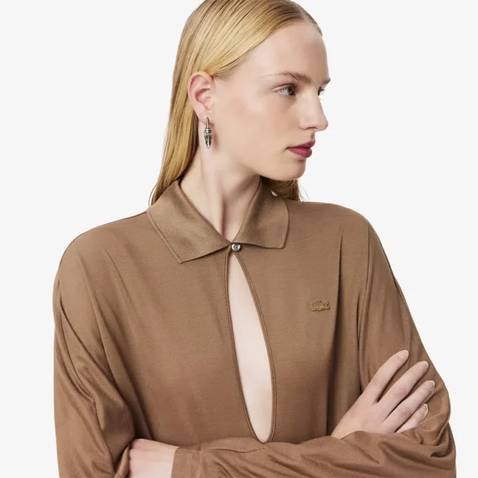 Runway-polokraag zijden maxi-jurk