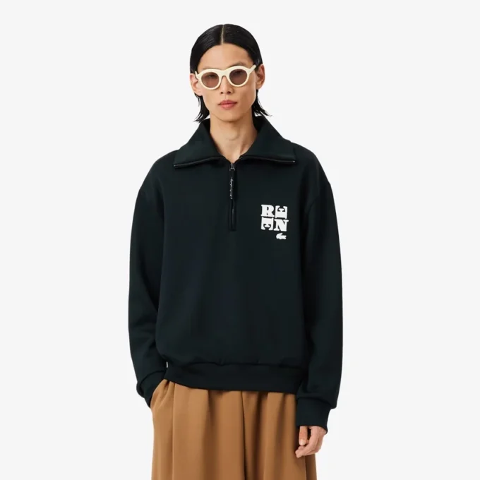 Runway-sweatshirt met hoge kraag, ritssluiting en badge-accent