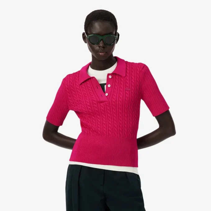 Runway-trui met kabelpatroon en polokraag