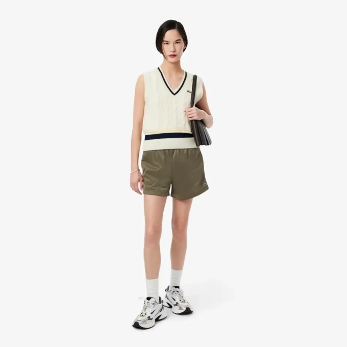 Satijnen jersey short met pointelle strepen voor dames