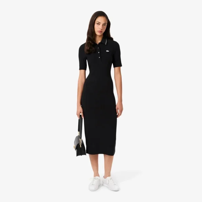Slim fit Diamanta-jurk met krokodillenpolo-kraag voor dames