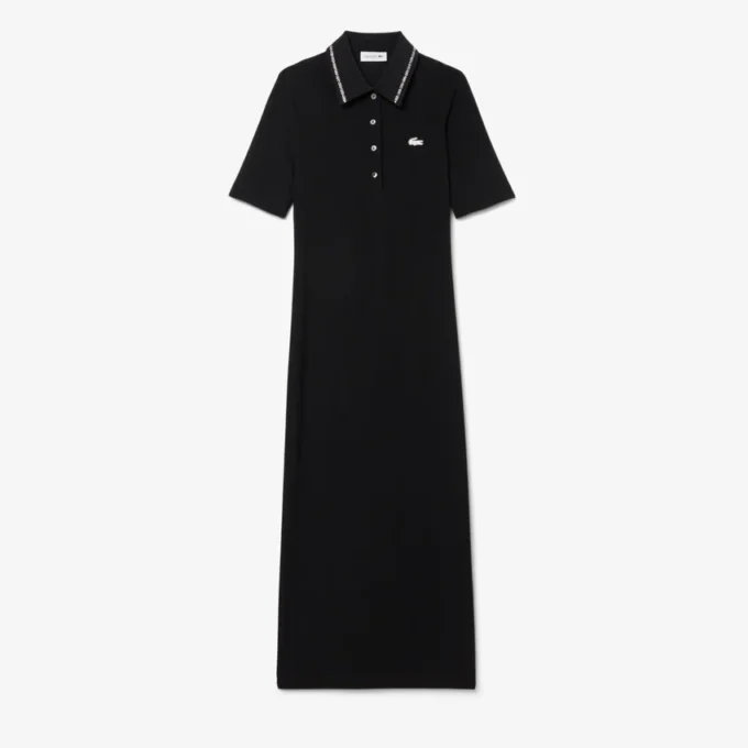 Slim fit Diamanta-jurk met krokodillenpolo-kraag voor dames
