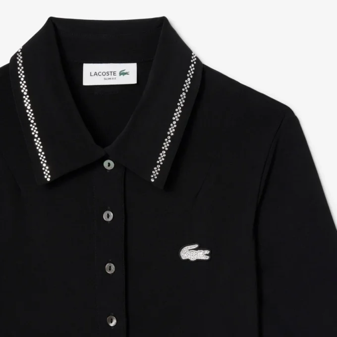 Slim fit Diamanta-jurk met krokodillenpolo-kraag voor dames