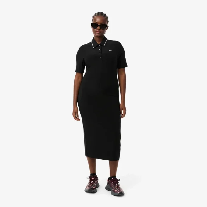 Slim fit Diamanta-jurk met krokodillenpolo-kraag voor dames