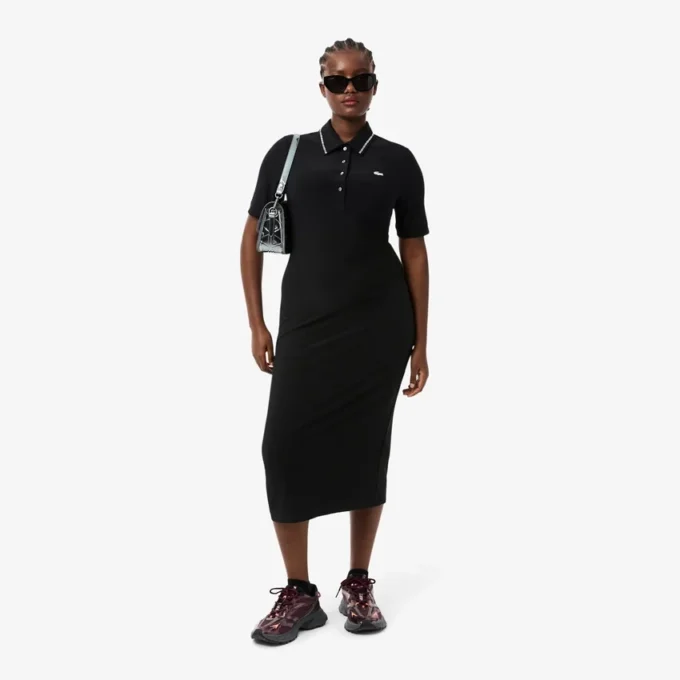 Slim fit Diamanta-jurk met krokodillenpolo-kraag voor dames
