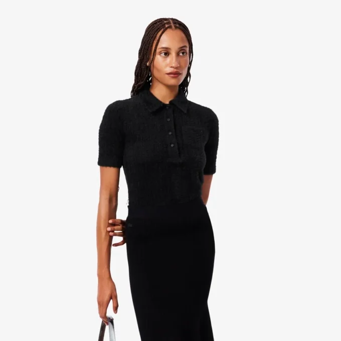 Slim fit fuzzy ribbreisel Polo voor dames