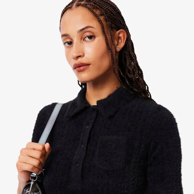 Slim fit fuzzy ribbreisel Polo voor dames