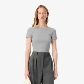 Slim fit geribd katoen T-shirt voor dames