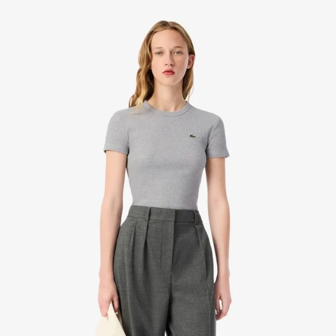 Slim fit geribd katoen T-shirt voor dames