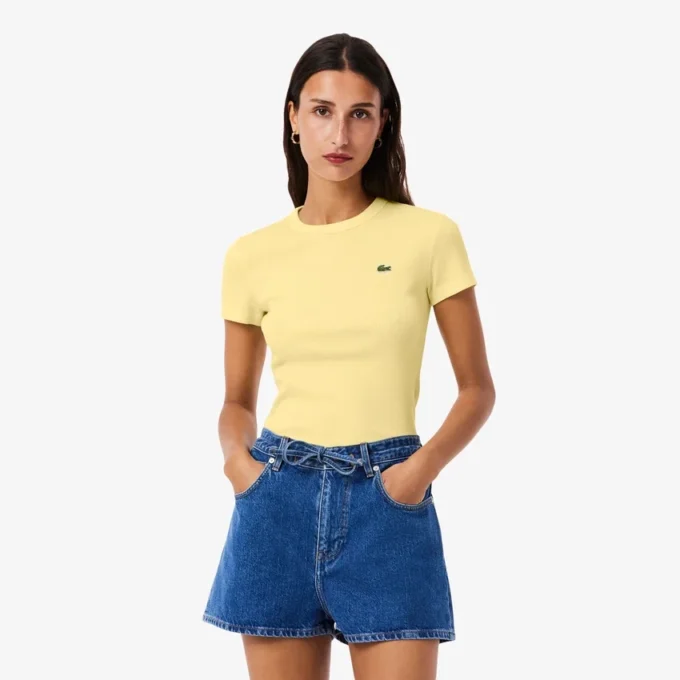 Slim fit geribd katoen T-shirt voor dames